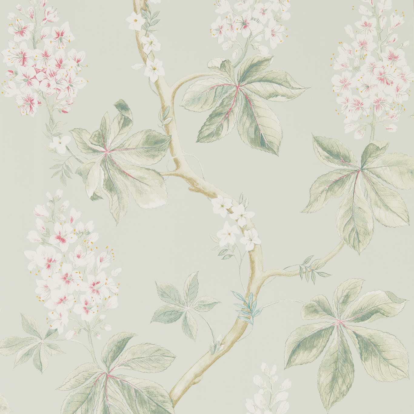 SANDERSON Chestnut Tree Wallpaper Leaves , Trees Seaspray,Peony Gravure Printed Wallpaper - DWOW215710