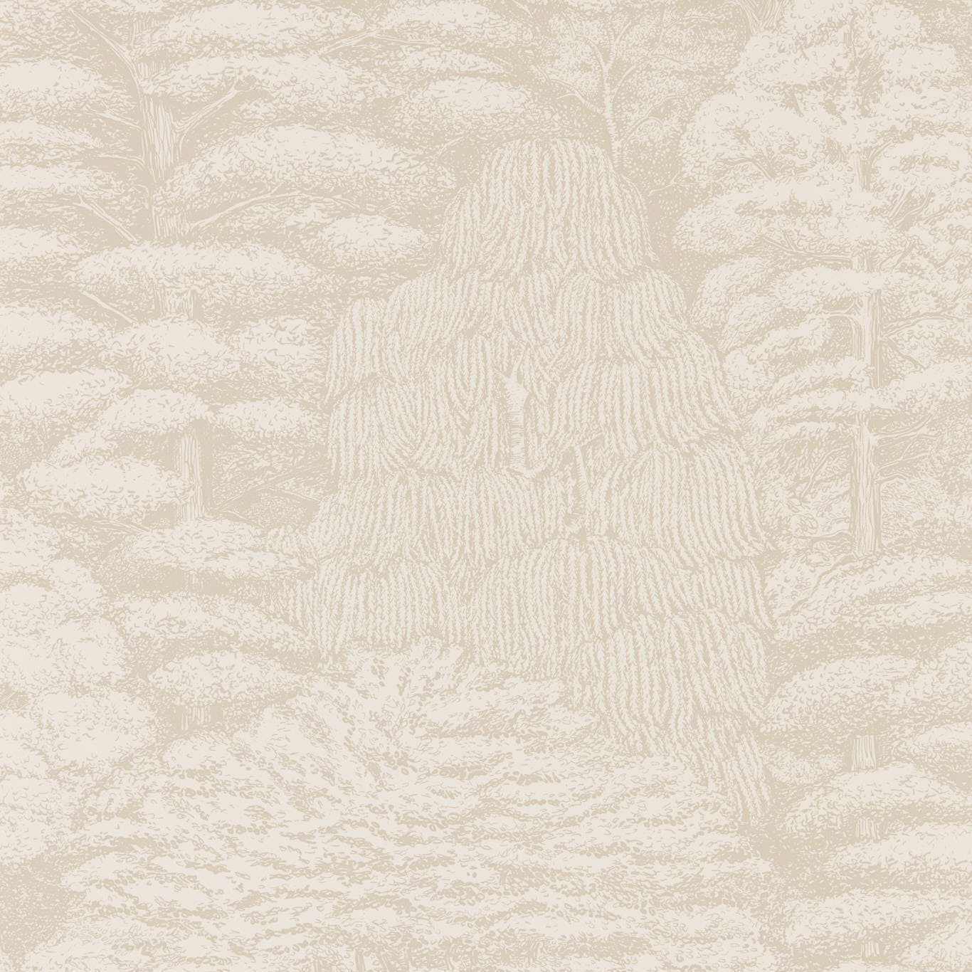 SANDERSON Woodland Toile Wallpaper Leaves , Trees Ivory,Neutral Rotary Printed Wallpaper - DWOW215717