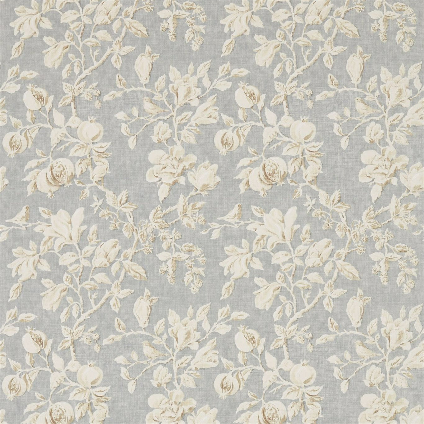 SANDERSON Magnolia & Pomegranate Fabric Classic Floral Grey Blue,Parchment - DWOW225505