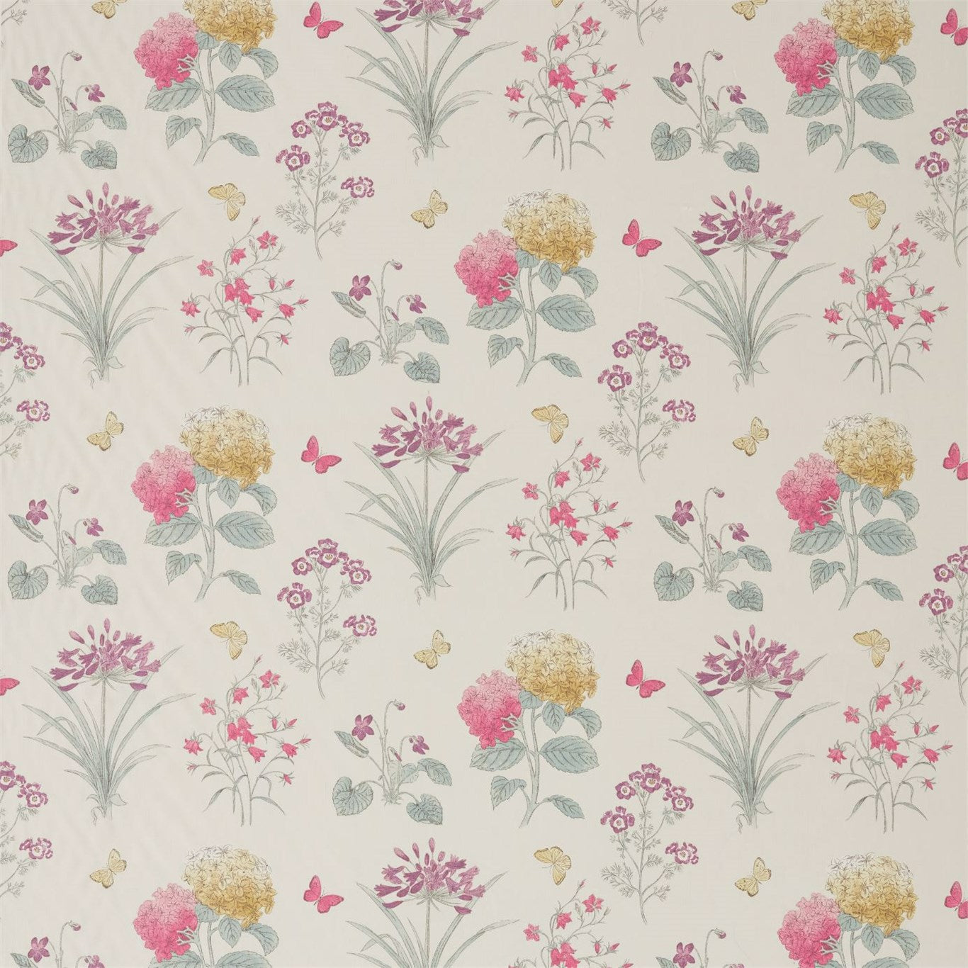 SANDERSON OUTLET Harebells & Violets Fabric Classic Floral Peony,Bayleaf - DWOW225519