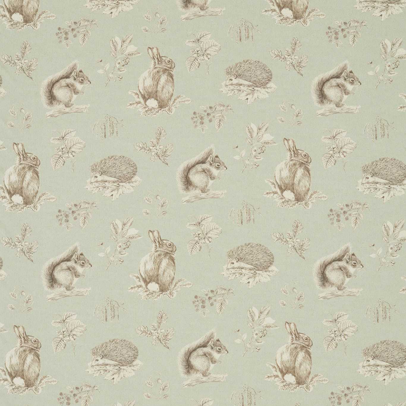 SANDERSON Squirrel & Hedgehog Fabric Animals Seaspray,Charcoal - DWOW225522