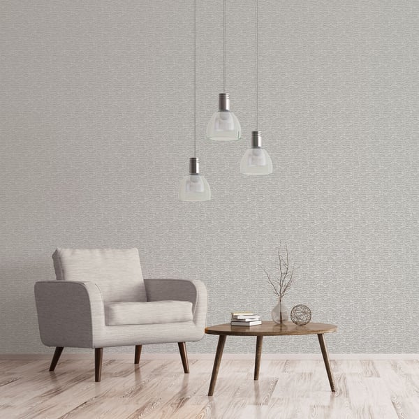 Wallcovering with a mottled metallic plain silver grey finish.