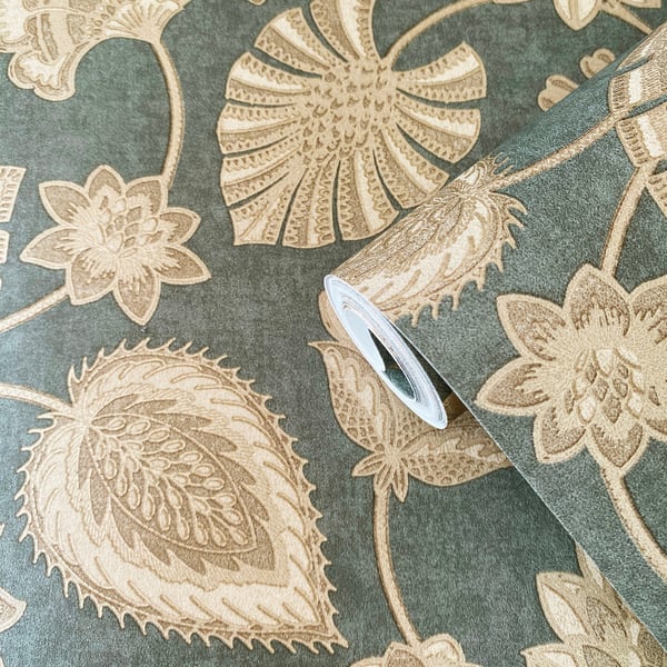 Galerie Wallcoverings Elegance Flower Fan Galerie Wallcoverings Green - DWP0351-01