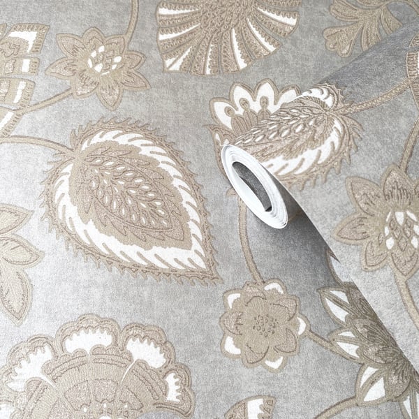 Galerie Wallcoverings Elegance Flower Fan Galerie Wallcoverings Silver Grey - DWP0351-04