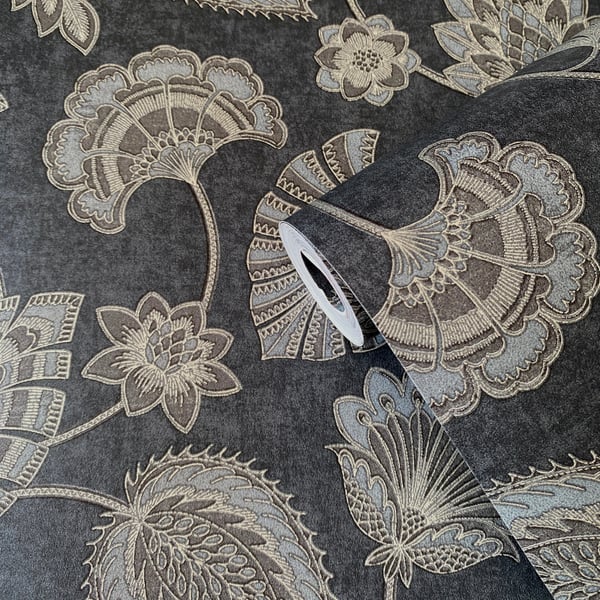 Galerie Wallcoverings Elegance Flower Fan Galerie Wallcoverings Blue - DWP0351-06