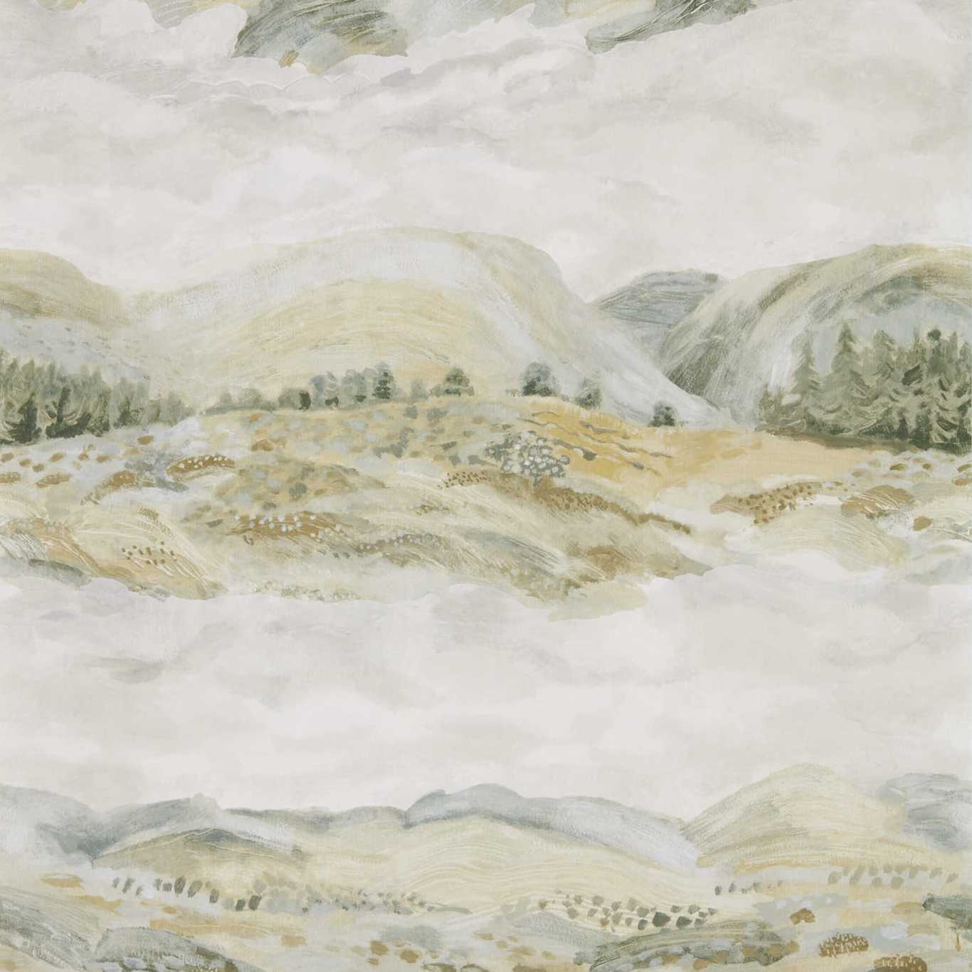 SANDERSON Elysian Wallpaper Landscapes Sage Grey Gravure - Wide Width Printed Wallpaper - DYSI216593