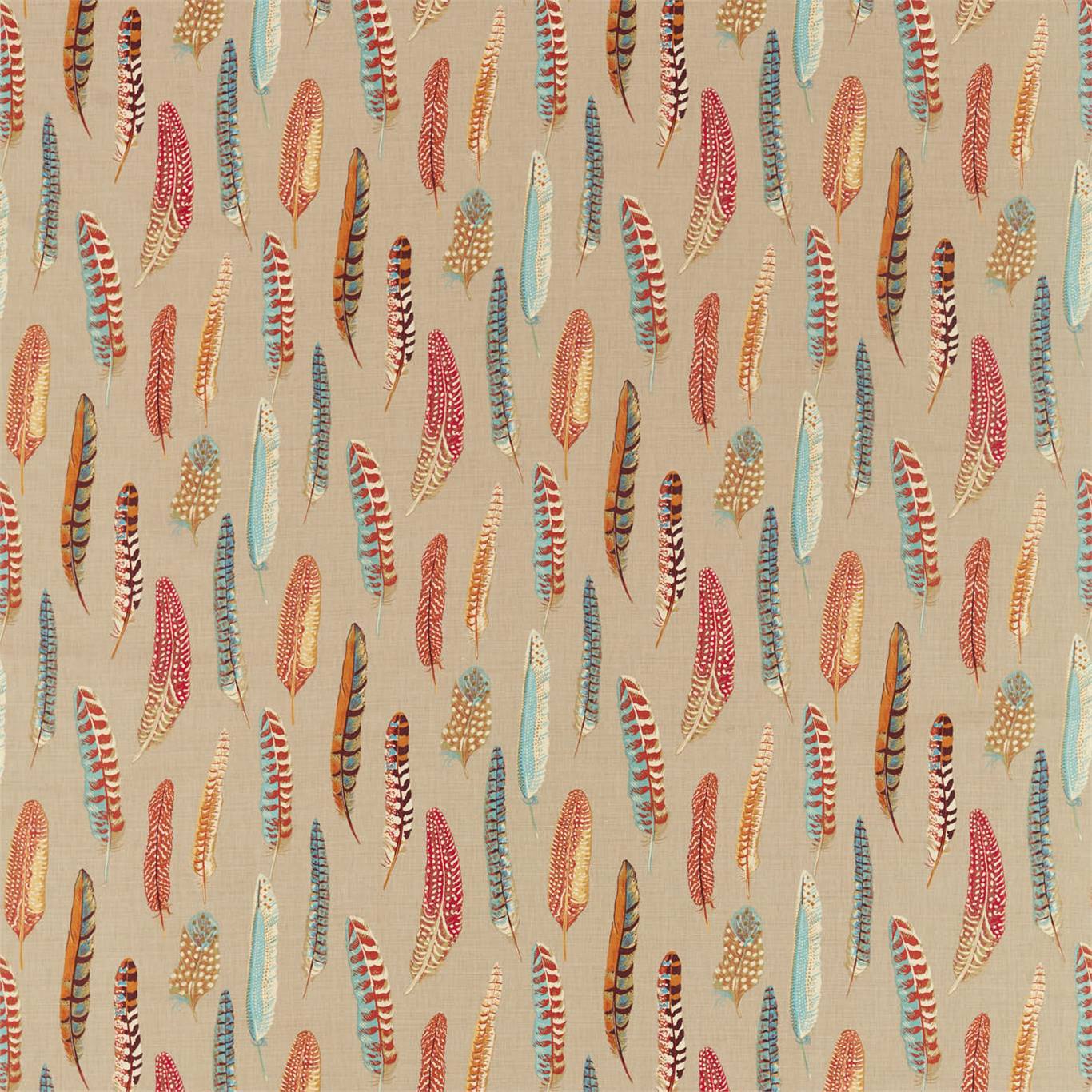 SANDERSON Lismore Fabric Feather Teal,Russet - DYSI226522