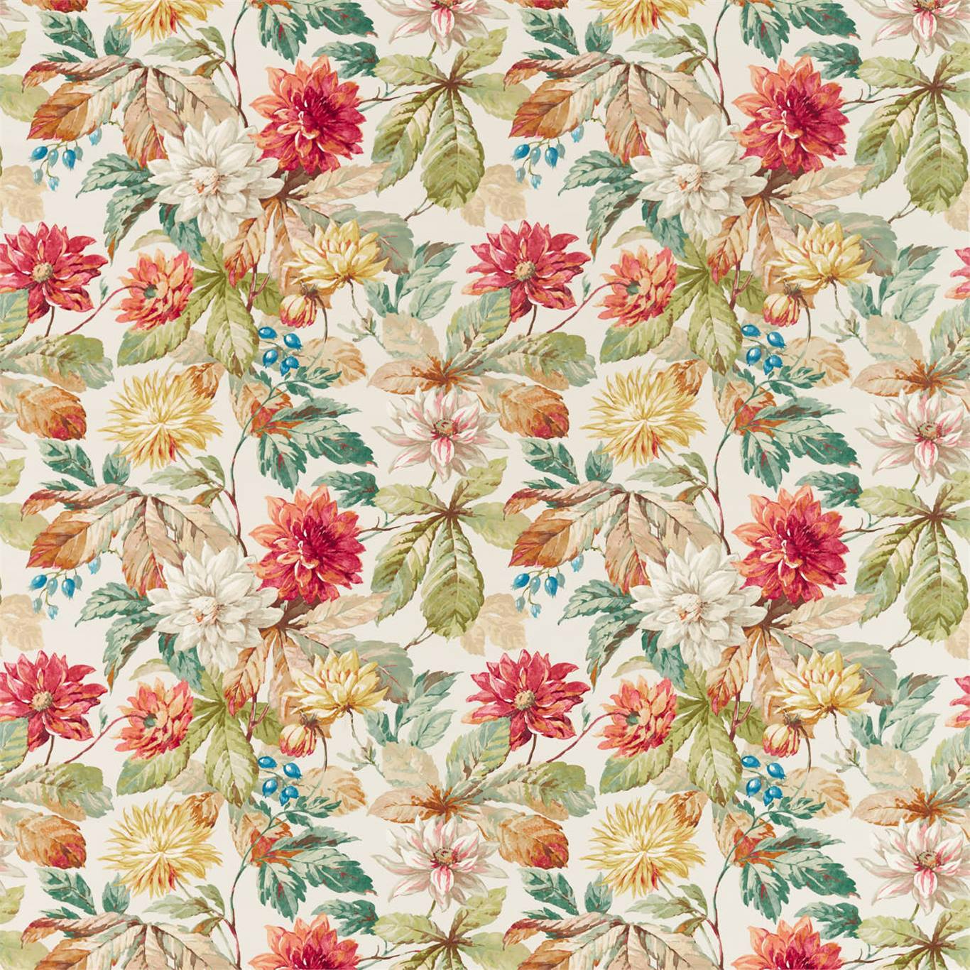 SANDERSON Dahlia & Rosehip Fabric Classic Floral Briarwood,Russet - DYSI226531