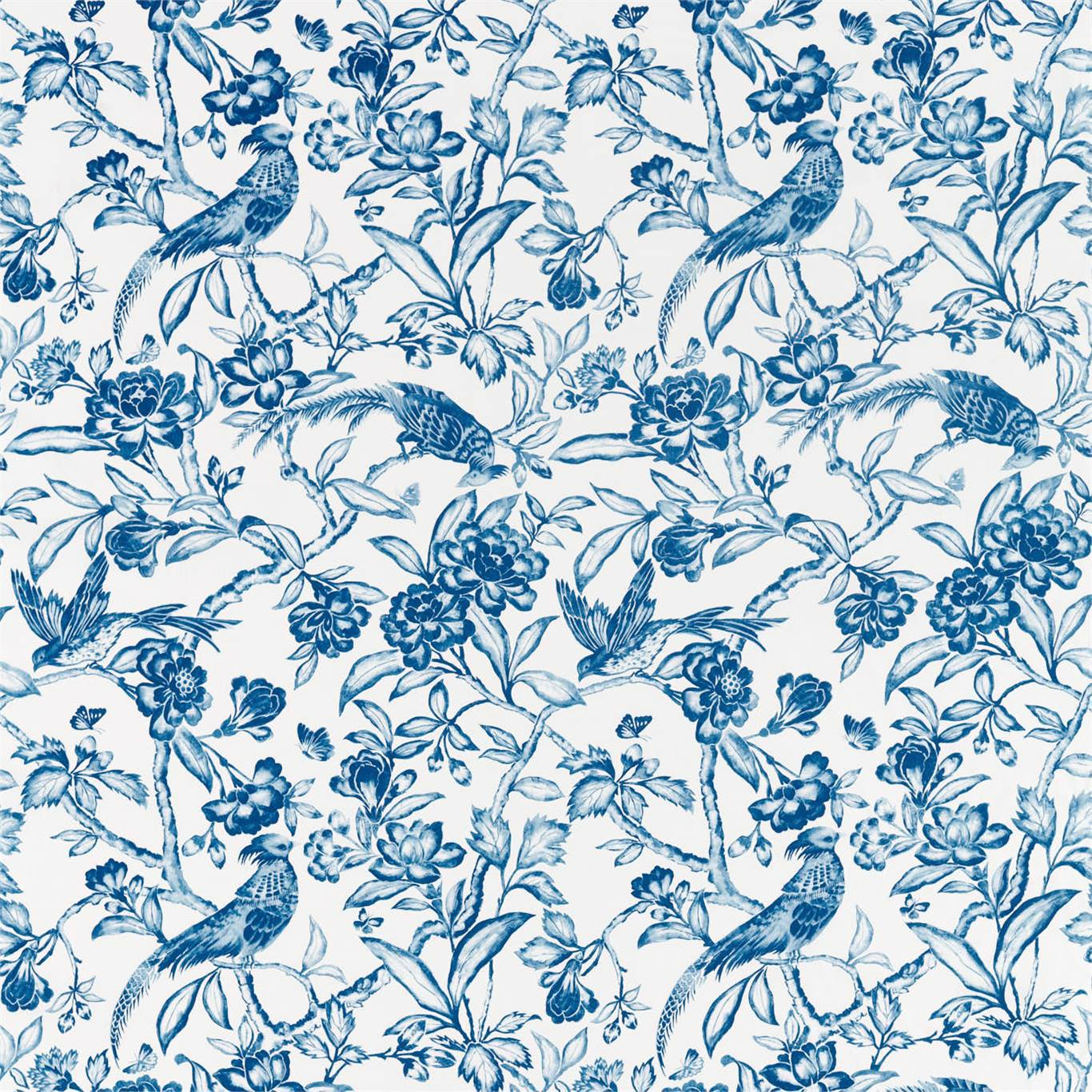 SANDERSON Tattershall Fabric Birds Indigo - DYSI226536