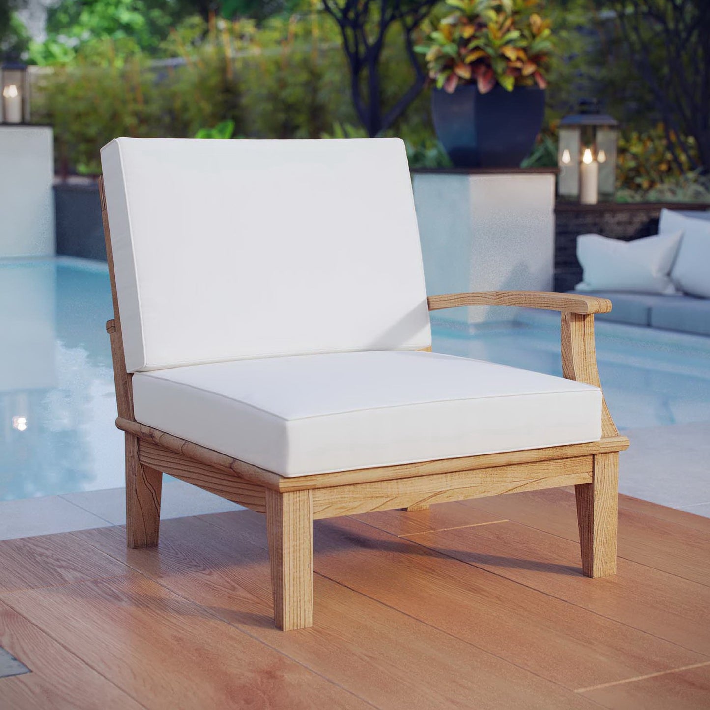 Modway - Marina Outdoor Patio Teak Right-Facing Sofa by Modway Outdoor Furniture Sofa Sectionals White - EEI-1149-NAT-WHI-SET