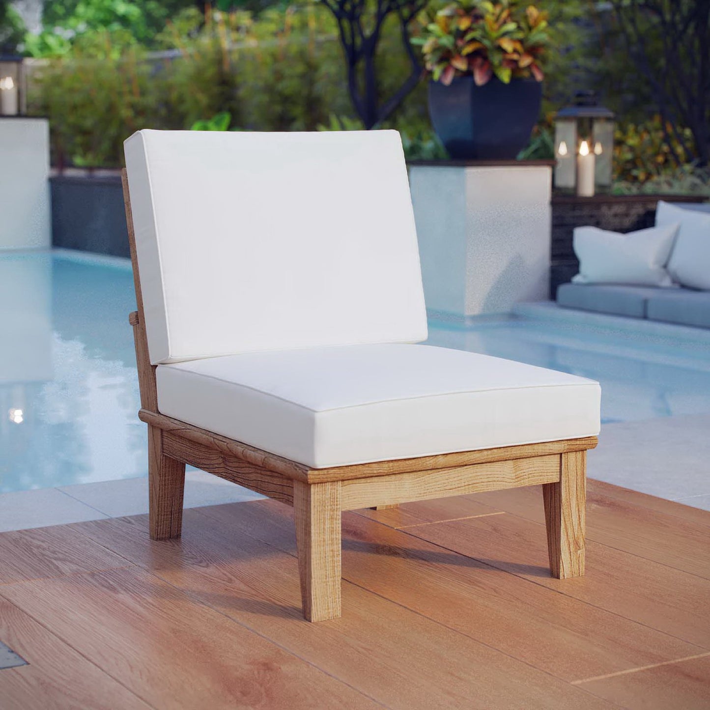 Modway - Marina Armless Outdoor Patio Teak Sofa by Modway Outdoor Furniture Sofa Sectionals White - EEI-1150-NAT-WHI-SET