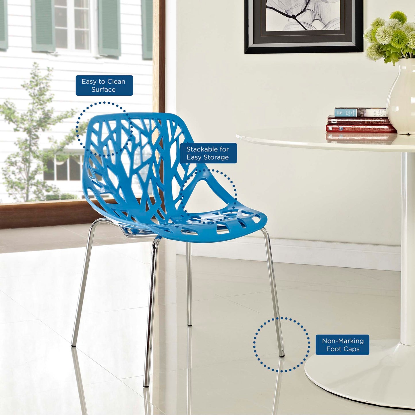Modway Outlet Stencil Plastic Dining Side Chair Set of 2 by Modway Bar and Dining Furniture Blue - EEI-1317-BLU