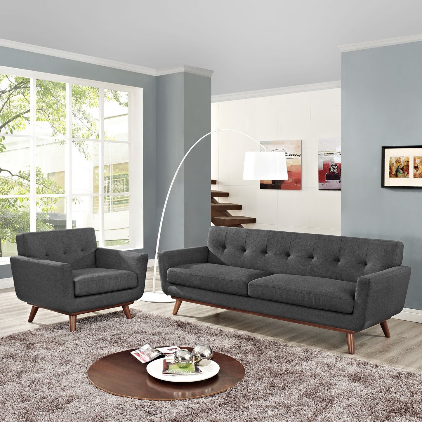 Gray living room armchair and sofa set (2-piece)