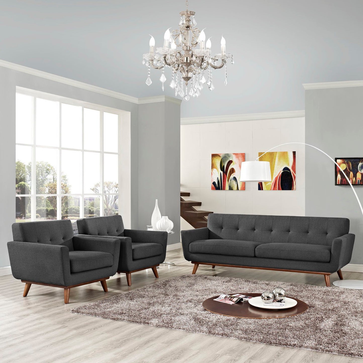 Modway - Engage Armchairs and Sofa Set of 3 by Modway Living Room Sofas and Armchairs Gray - EEI-1345-DOR