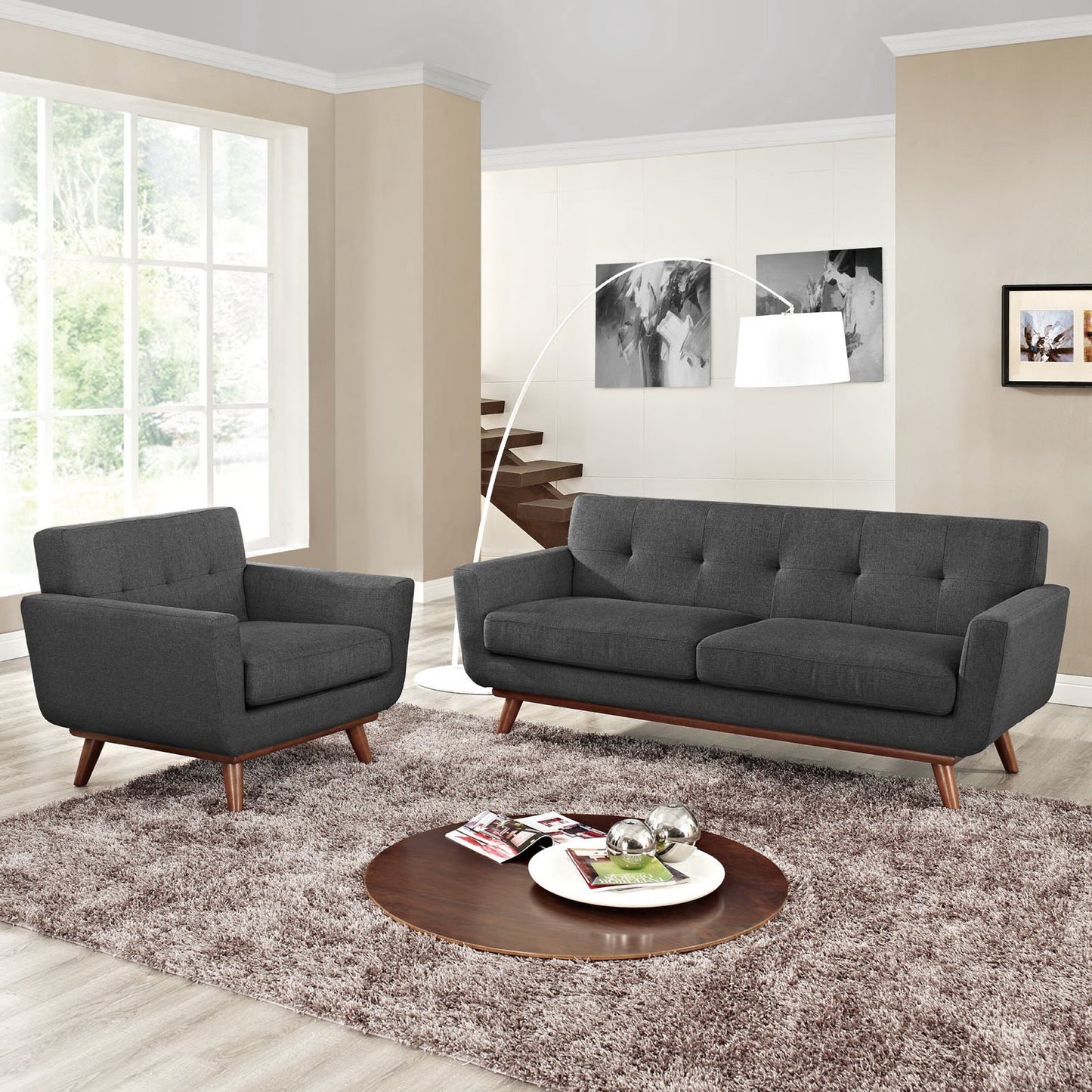 Modway - Engage Armchair and Loveseat Set of 2 by Modway Living Room Sofas and Armchairs Gray - EEI-1346-DOR