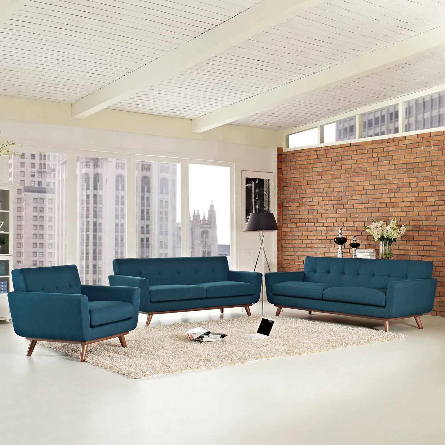 Modway - Engage Sofa Loveseat and Armchair Set of 3 by Modway Living Room Sofas and Armchairs Blue - EEI-1349-AZU
