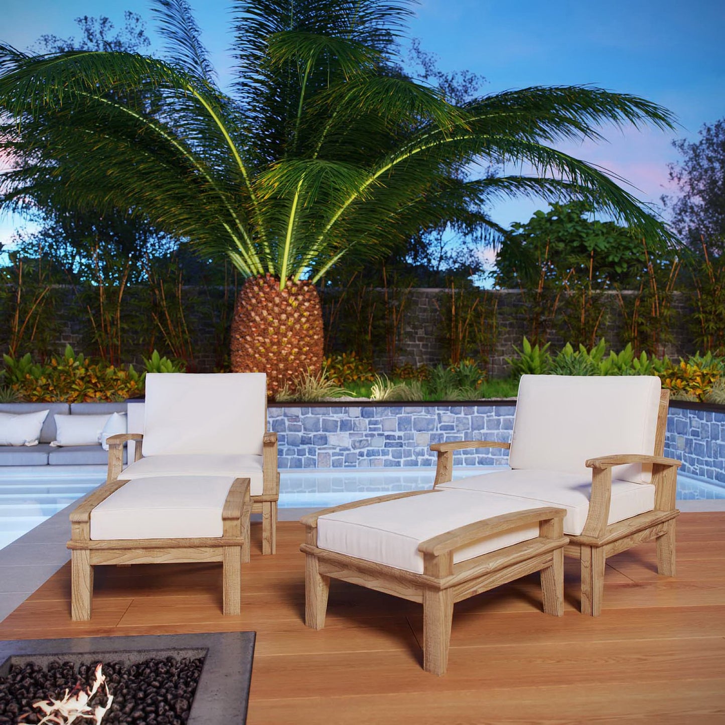 Modway - Marina 4 Piece Outdoor Patio Teak Set by Modway Outdoor Furniture Sofa Sectionals White - EEI-1537-NAT-WHI-SET