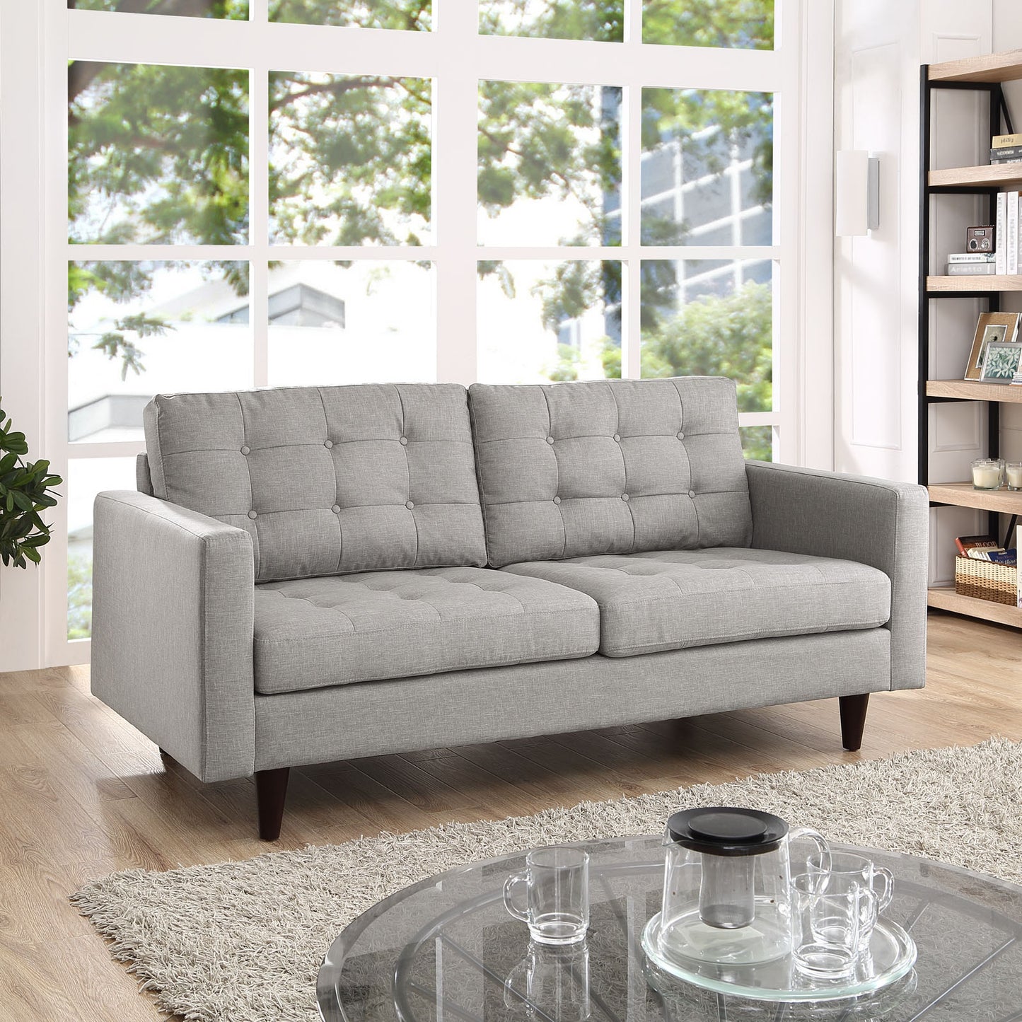 Modway Outlet Empress Upholstered Fabric Loveseat by Modway Living Room Furniture Light Gray - EEI-1547-LGR