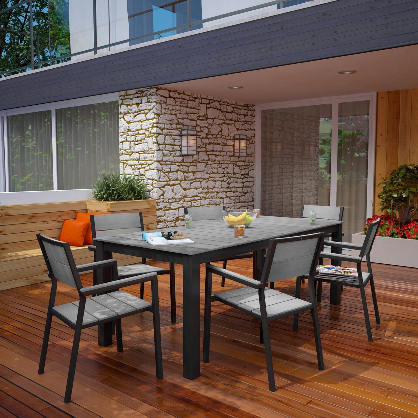 Modway Outlet Maine 7 Piece Outdoor Patio Dining Set by Modway Outdoor Furniture Furniture Brown Gray - EEI-1751-BRN-GRY-SET