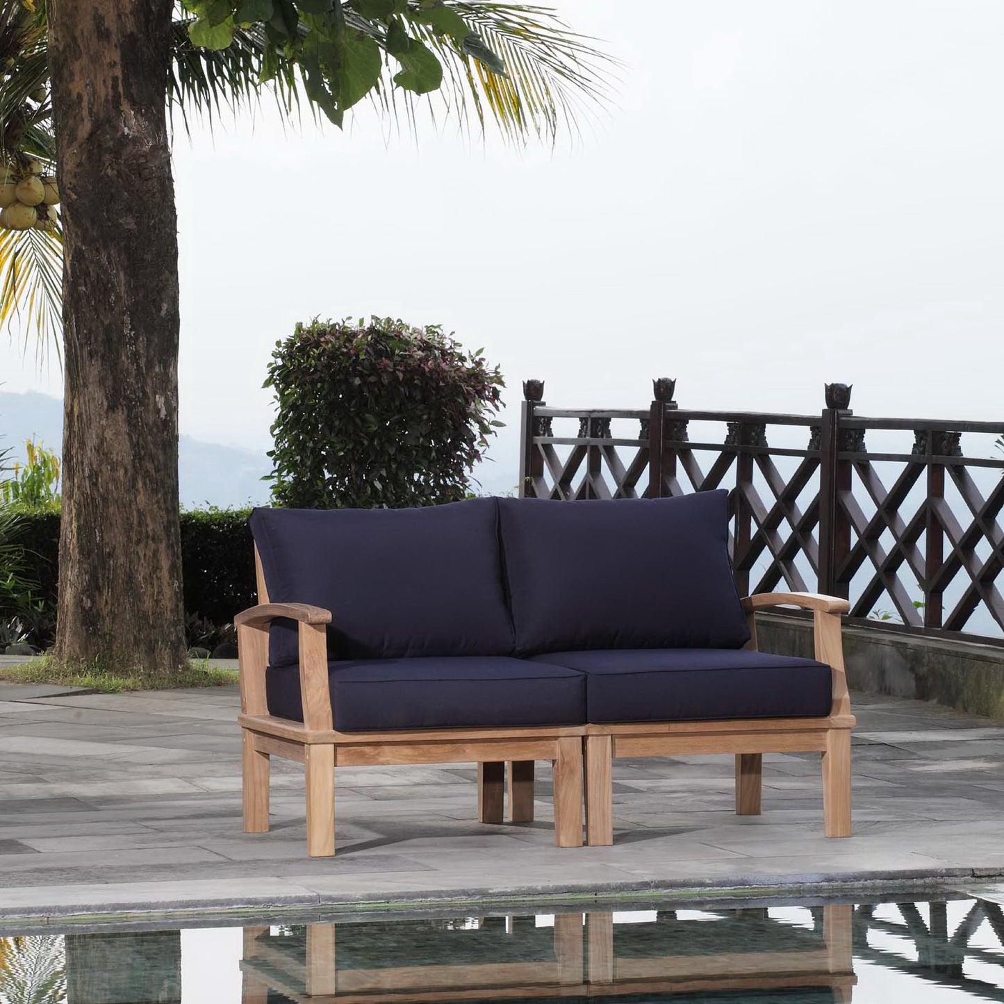 Modway - Marina 2 Piece Outdoor Patio Teak Set by Modway Outdoor Furniture Sofa Sectionals Blue - EEI-1822-NAT-NAV-SET