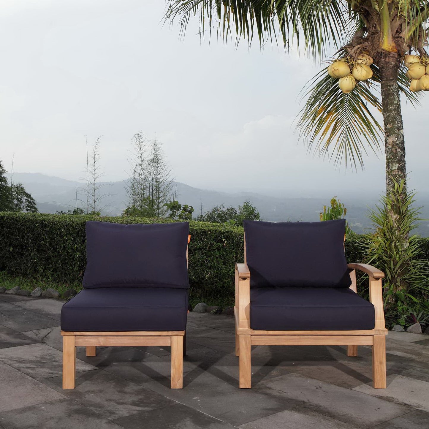 Modway - Marina 2 Piece Outdoor Patio Teak Set by Modway Outdoor Furniture Sofa Sectionals Blue - EEI-1823-NAT-NAV-SET