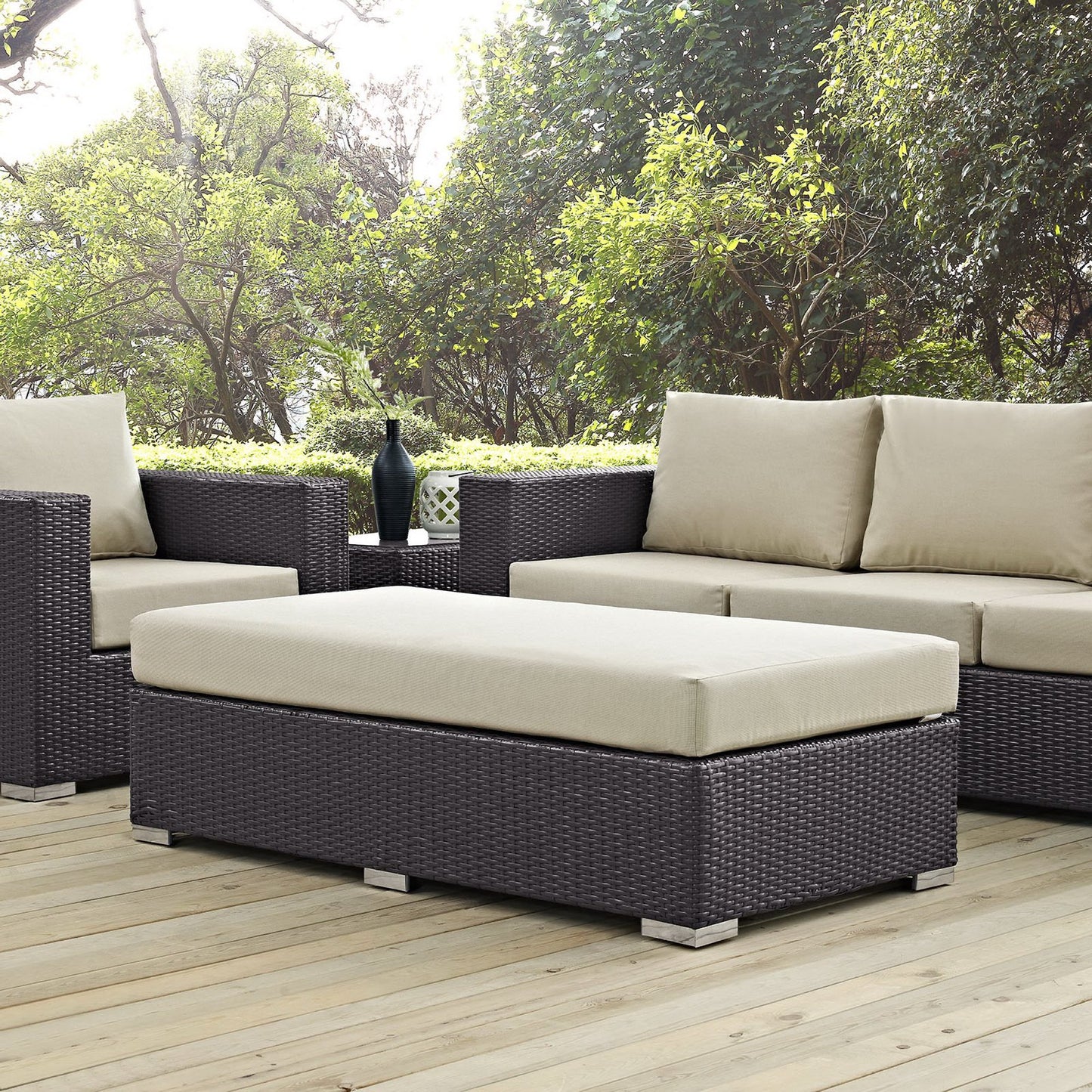Modway Outlet Convene Outdoor Patio Fabric Rectangle Ottoman by Modway Outdoor Furniture Furniture Espresso Beige - EEI-1847-EXP-BEI
