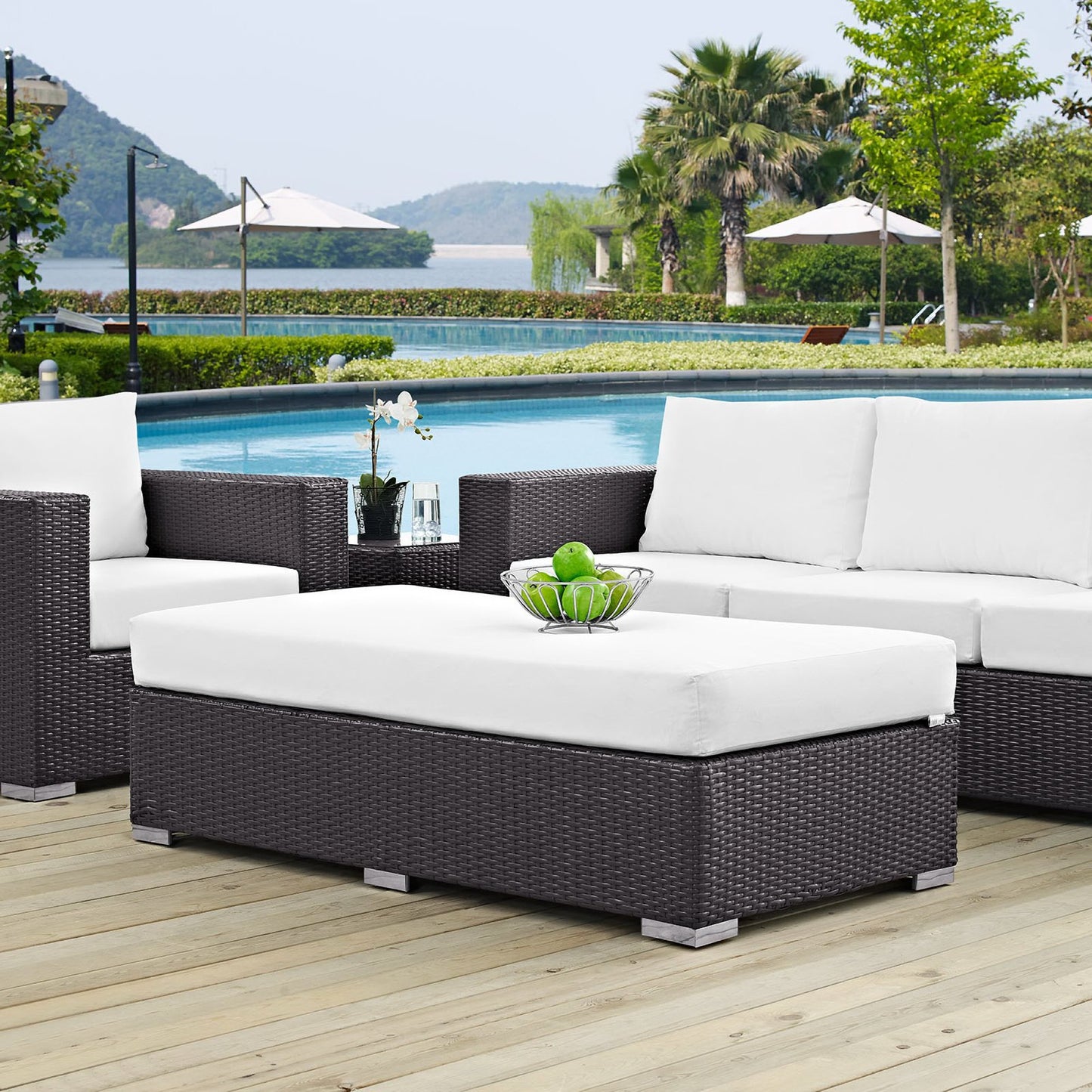 Modway Outlet Convene Outdoor Patio Fabric Rectangle Ottoman by Modway Outdoor Furniture Furniture Espresso White - EEI-1847-EXP-WHI