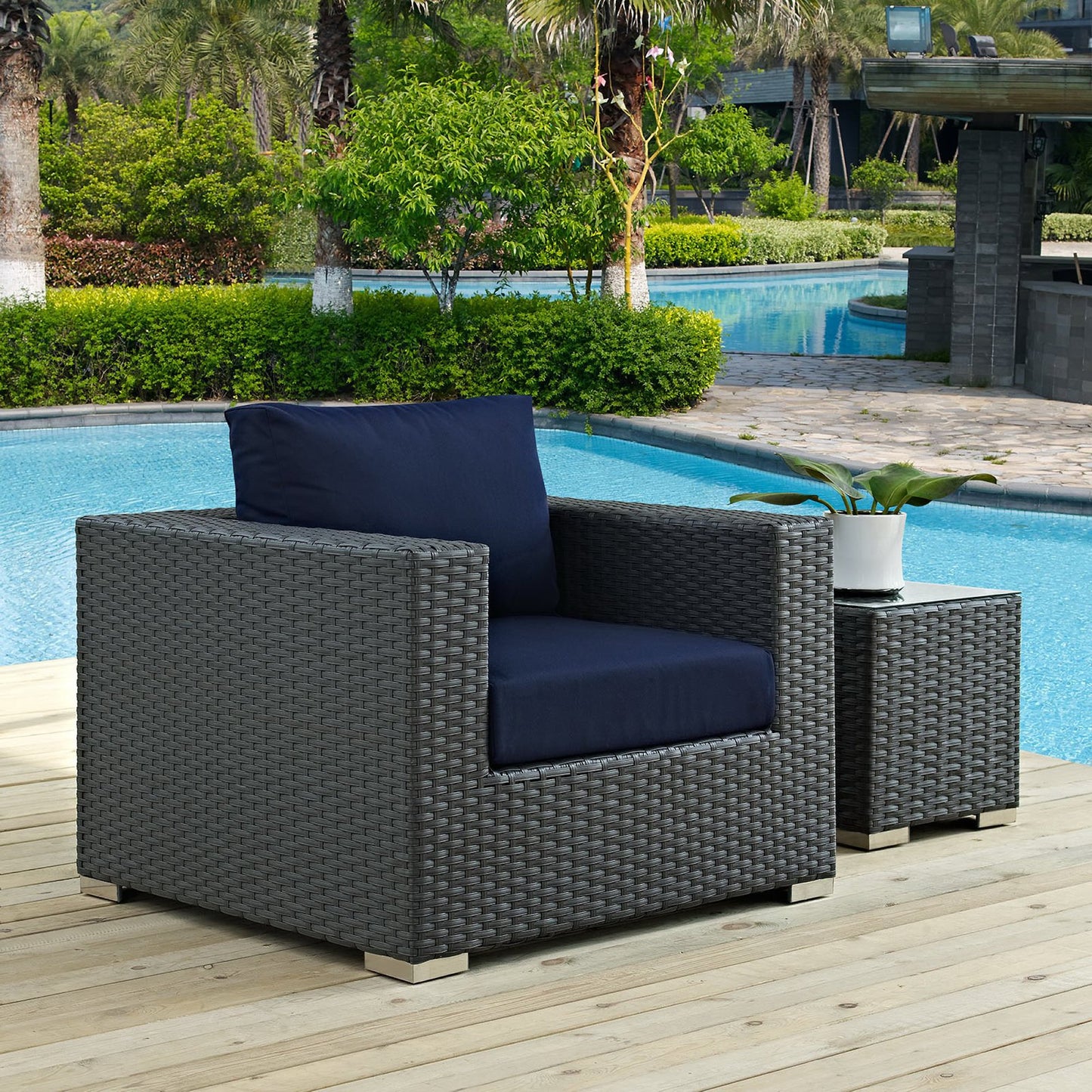 Modway - Sojourn Outdoor Patio Sunbrella? Armchair by Modway Outdoor Furniture Sofa Sectionals Blue - EEI-1850-CHC-NAV