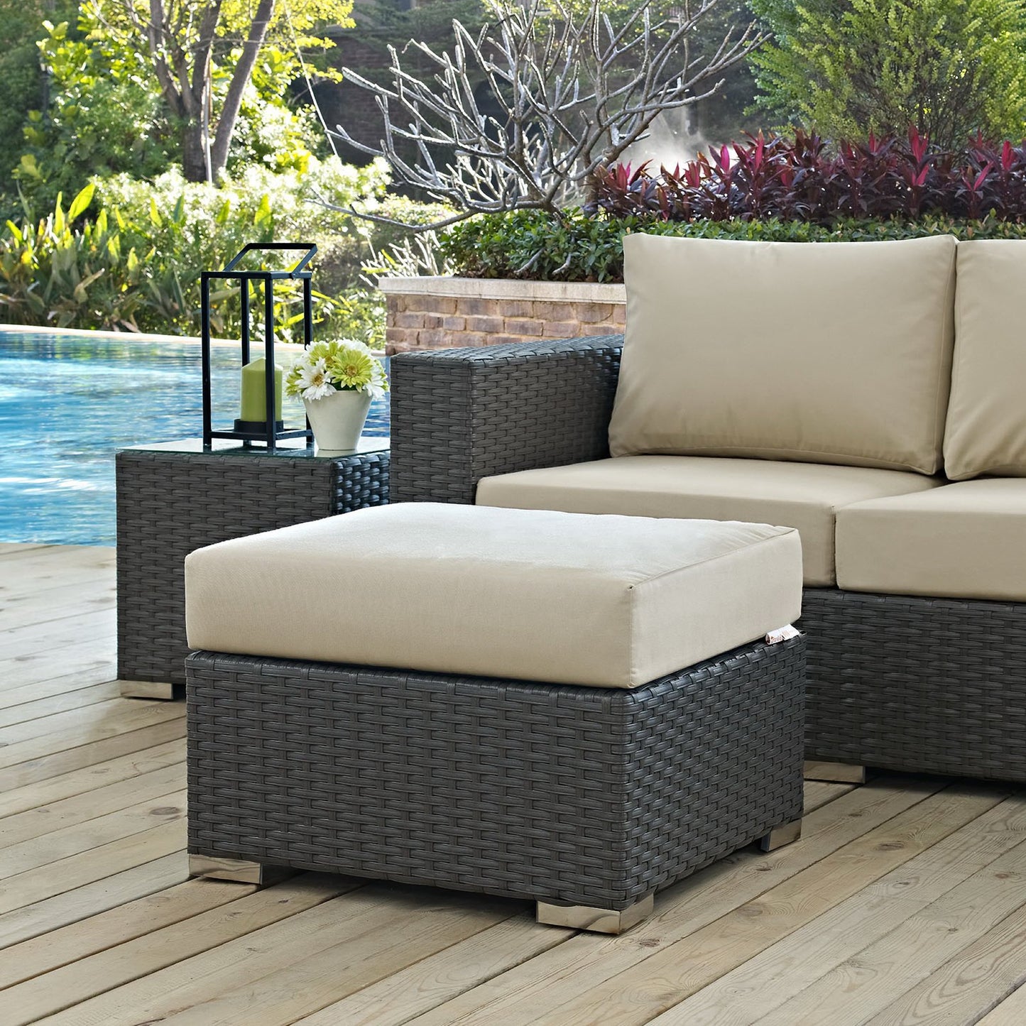 Modway - Sojourn Outdoor Patio Sunbrella? Ottoman by Modway Outdoor Furniture Sofa Sectionals Brown - EEI-1855-CHC-BEI