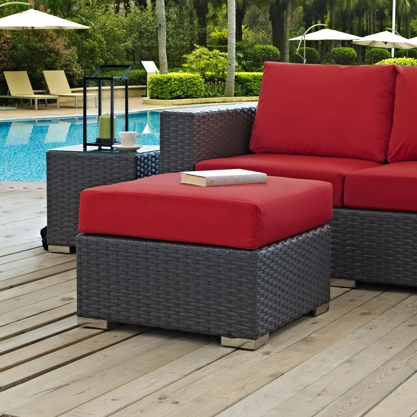 Modway Outlet Sojourn Outdoor Patio Sunbrella? Ottoman by Modway Outdoor Furniture Furniture Canvas Red - EEI-1855-CHC-RED
