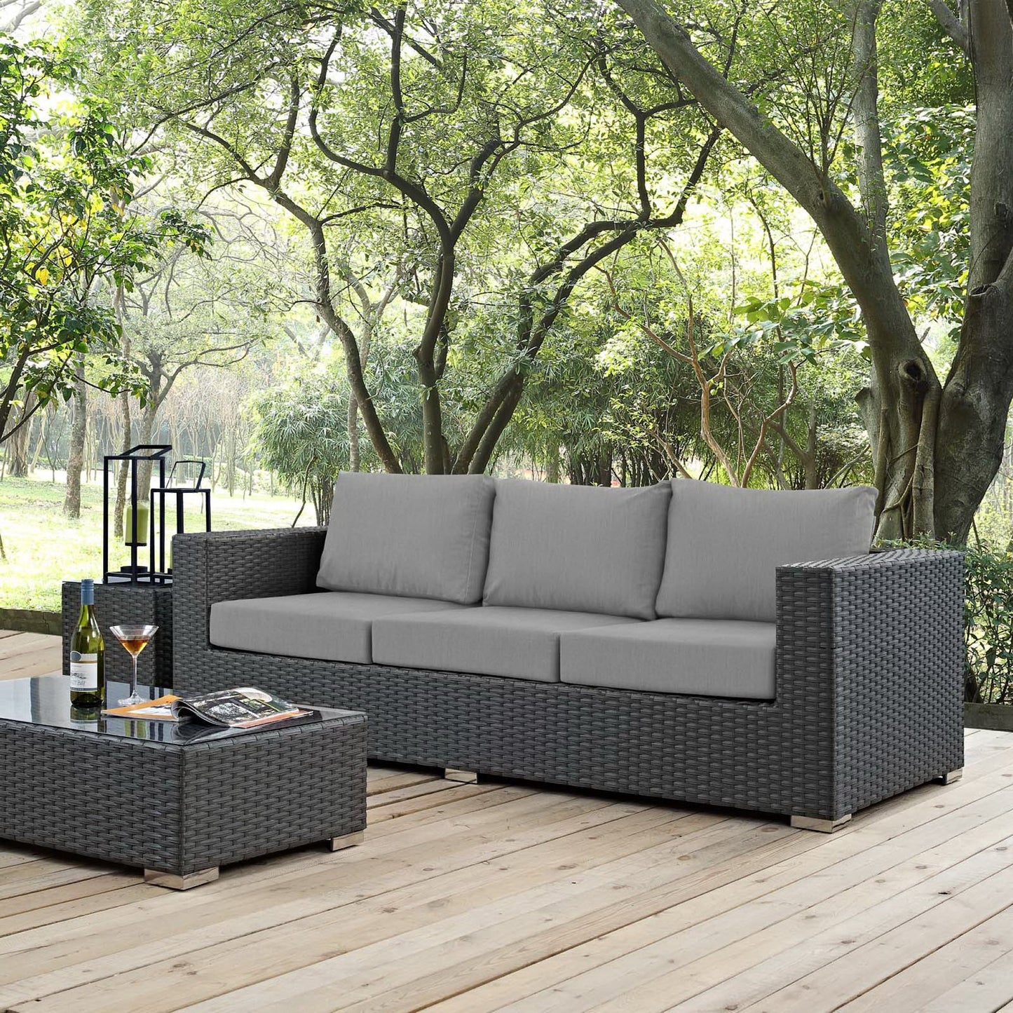Modway Outlet Sojourn Outdoor Patio Sunbrella? Sofa by Modway Outdoor Furniture Furniture Canvas Gray - EEI-1860-CHC-GRY
