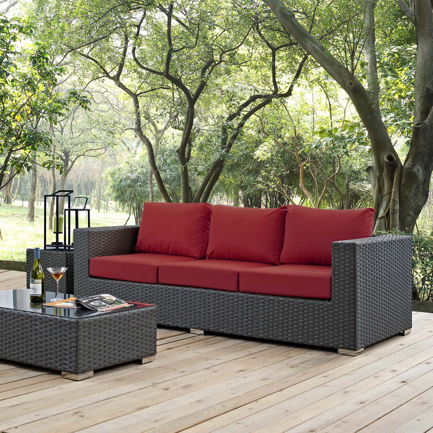 Modway Outlet Sojourn Outdoor Patio Sunbrella? Sofa by Modway Outdoor Furniture Furniture Canvas Red - EEI-1860-CHC-RED