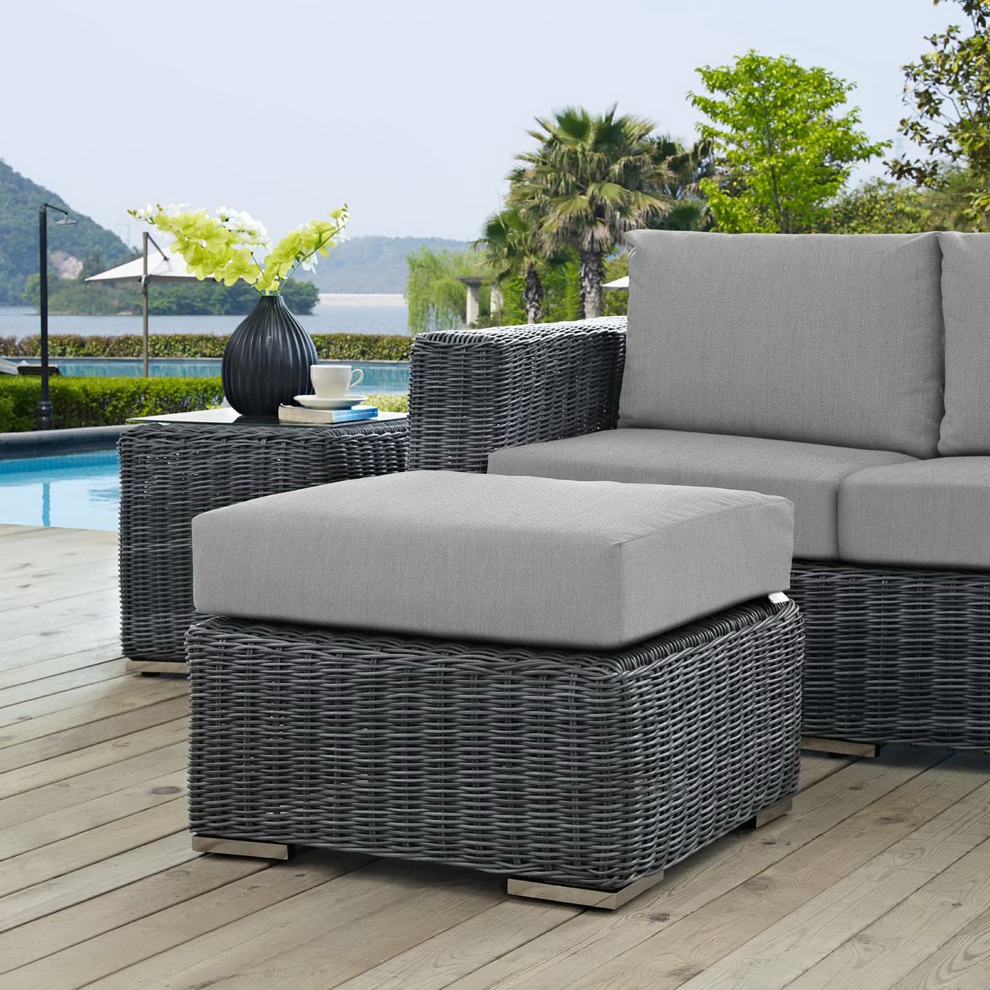 Modway Outlet Summon Outdoor Patio Sunbrella? Ottoman by Modway Outdoor Furniture Furniture Canvas Gray - EEI-1869-GRY-GRY