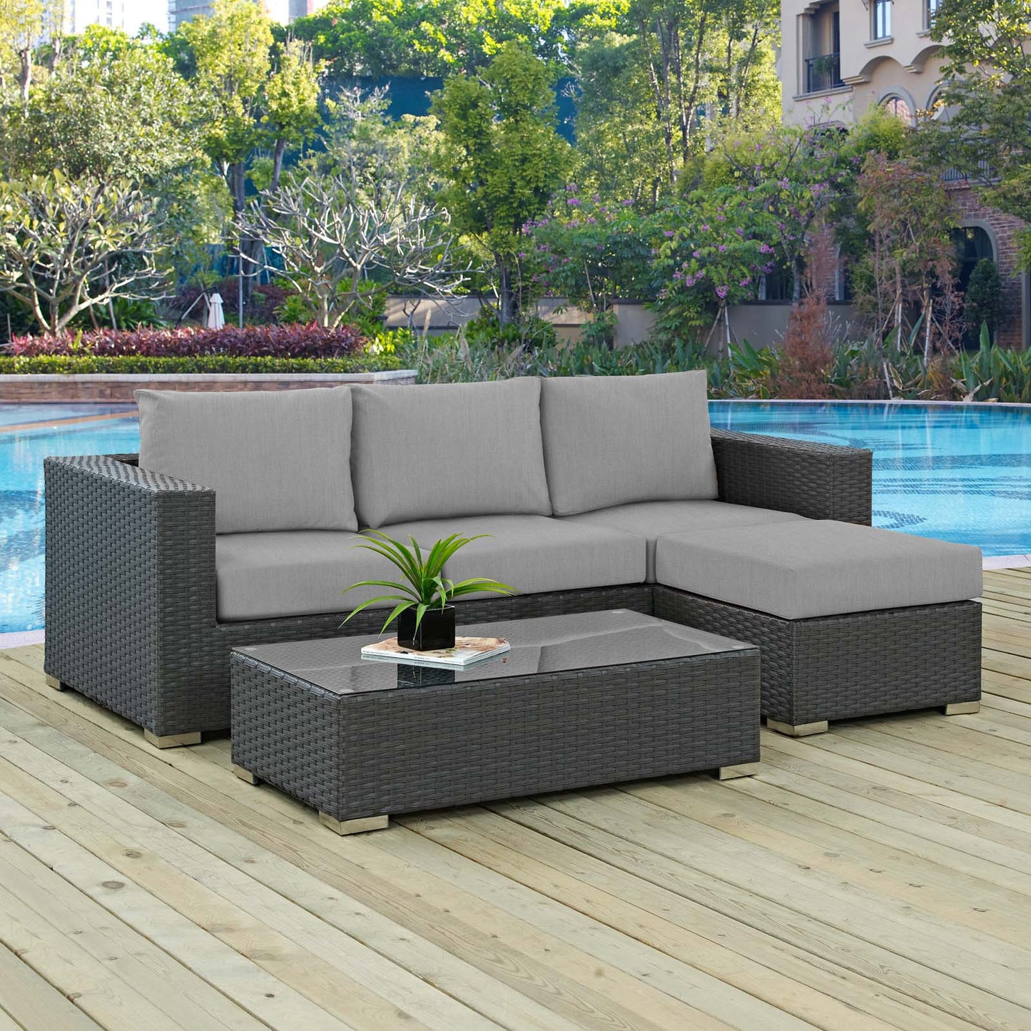 Modway Outlet Sojourn 3 Piece Outdoor Patio Sunbrella? Sectional Set by Modway Outdoor Furniture Furniture Canvas Gray - EEI-1889-CHC-GRY-SET