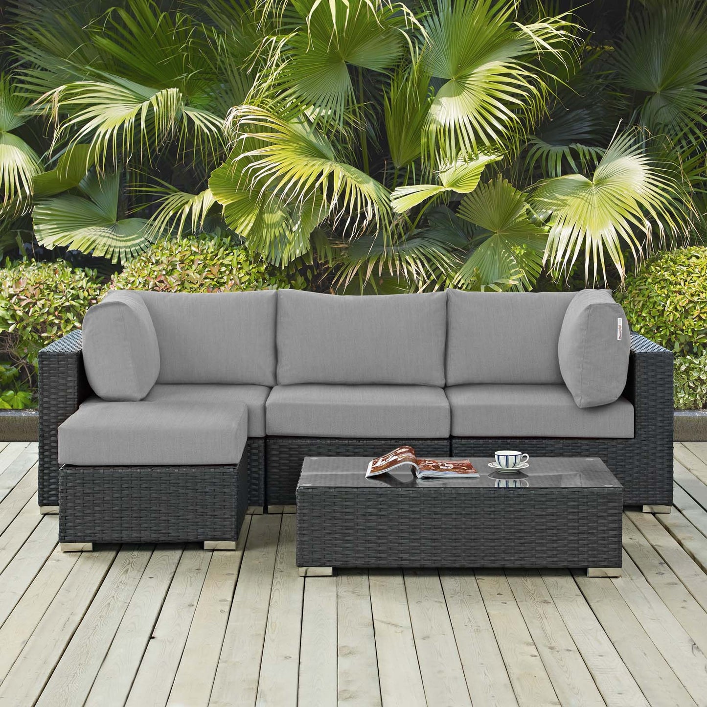 Modway Outlet Sojourn 5 Piece Outdoor Patio Sunbrella? Sectional Set by Modway Outdoor Furniture Furniture Canvas Gray - EEI-1890-CHC-GRY-SET