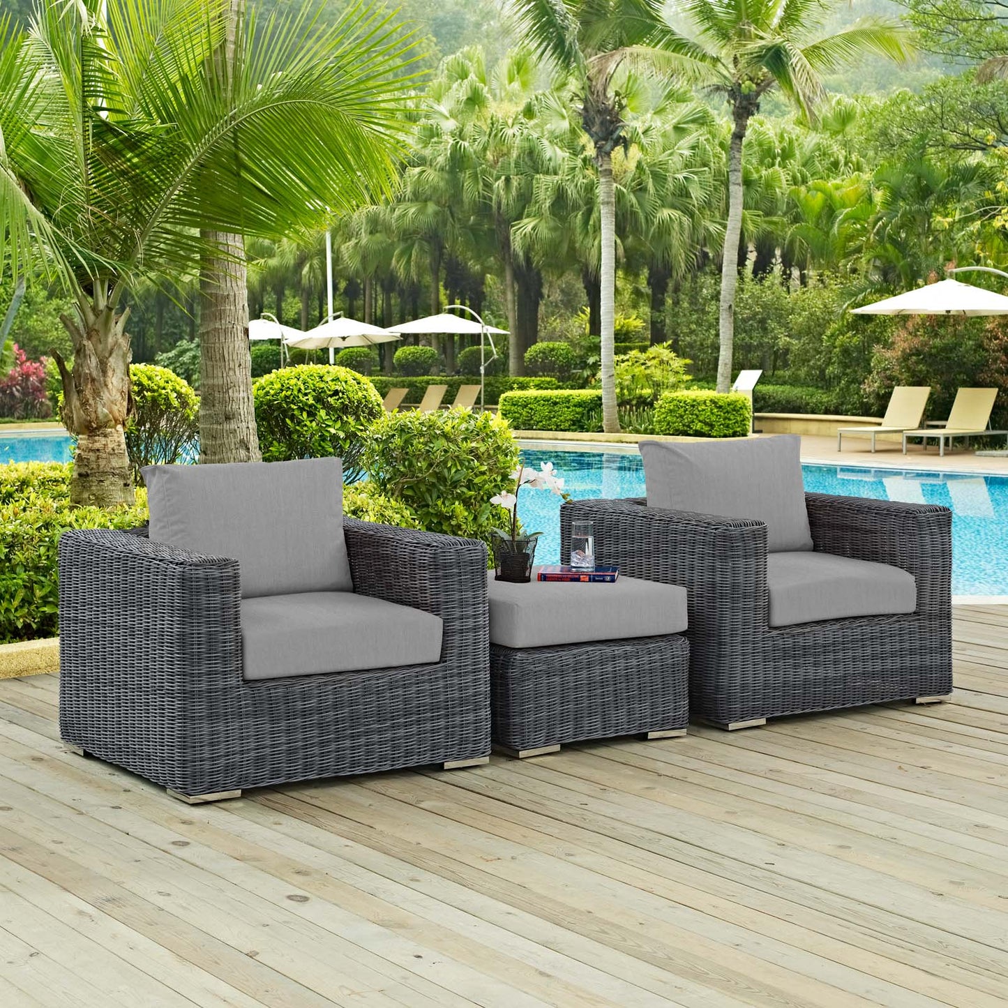 Modway Outlet Summon 3 Piece Outdoor Patio Sunbrella? Sectional Set by Modway Outdoor Furniture Furniture Canvas Gray - EEI-1905-GRY-GRY-SET