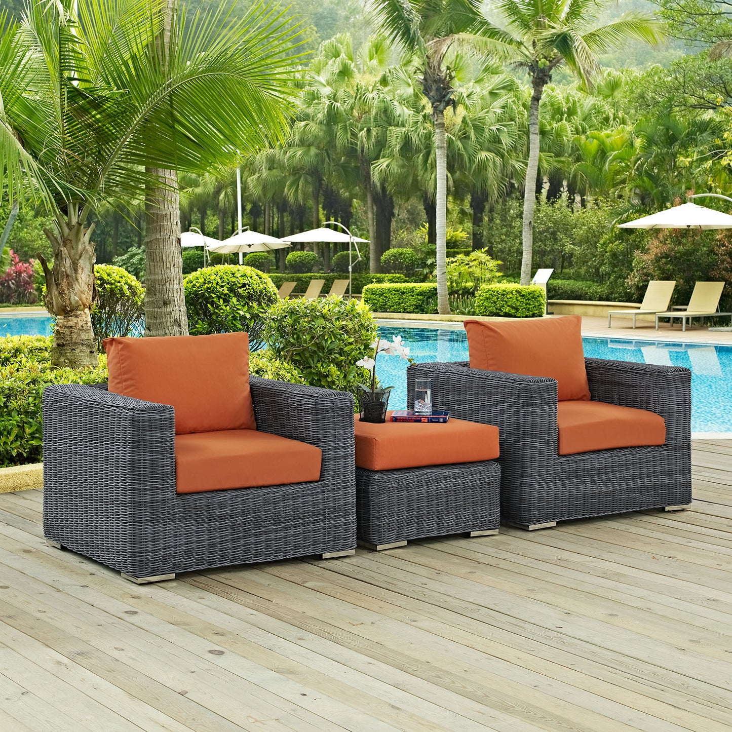 Modway Outlet Summon 3 Piece Outdoor Patio Sunbrella? Sectional Set by Modway Outdoor Furniture Furniture Canvas Tuscan - EEI-1905-GRY-TUS-SET