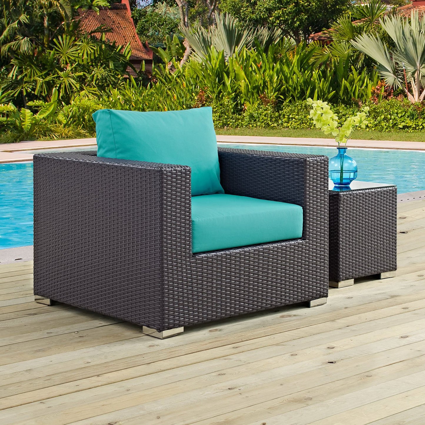 Modway Outlet Convene Outdoor Patio Armchair by Modway Outdoor Furniture Furniture Espresso Turquoise - EEI-1906-EXP-TRQ