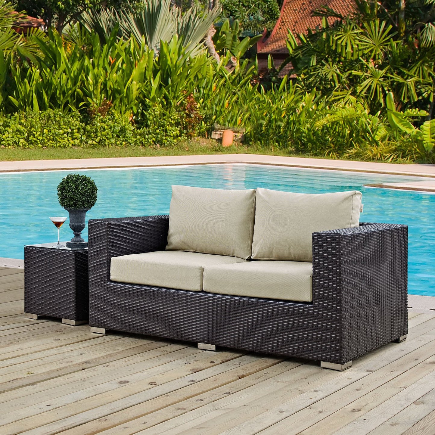 Modway - Convene Outdoor Patio Loveseat by Modway Outdoor Furniture Sofa Sectionals Brown - EEI-1907-EXP-BEI