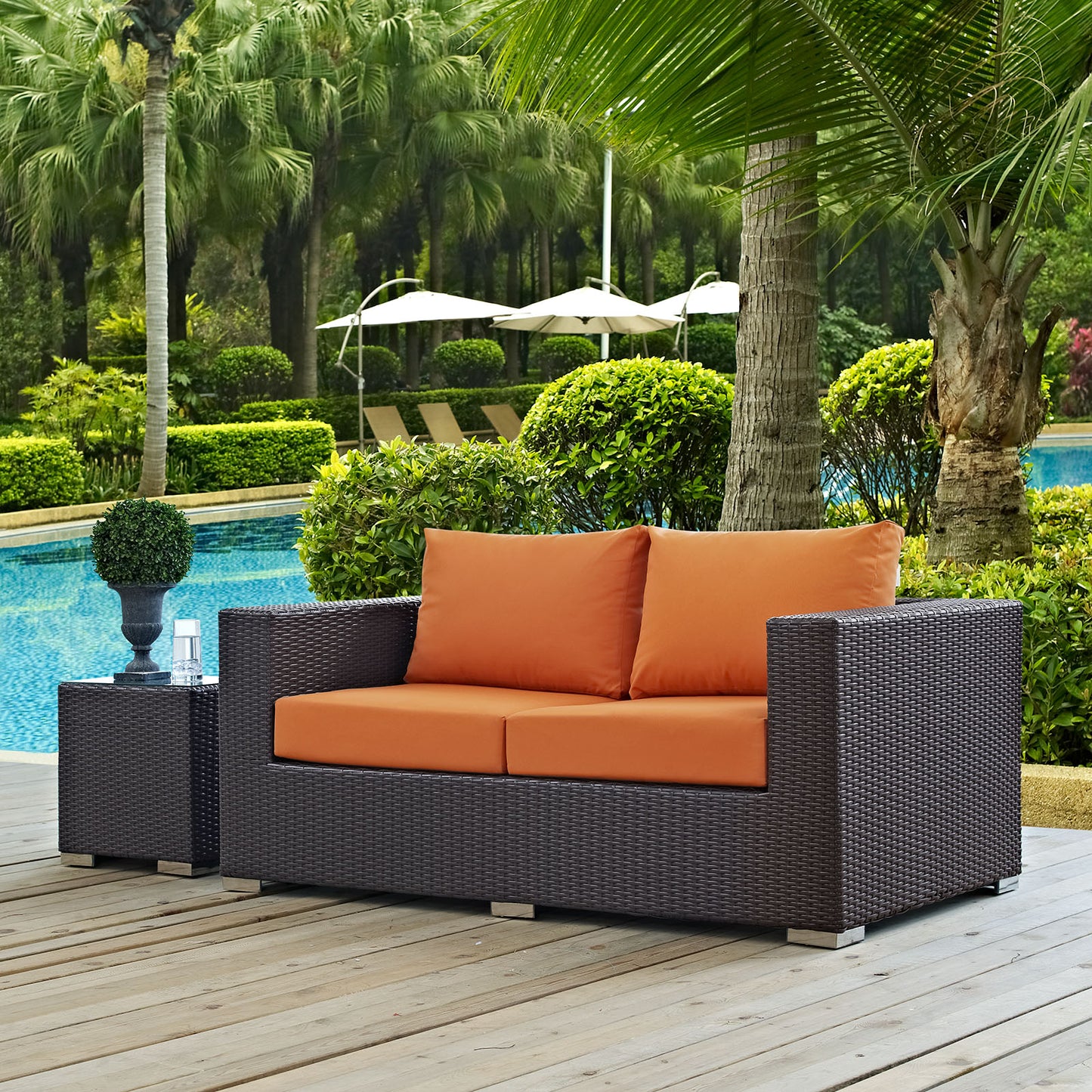 Modway Outlet Convene Outdoor Patio Loveseat by Modway Outdoor Furniture Furniture Espresso Orange - EEI-1907-EXP-ORA