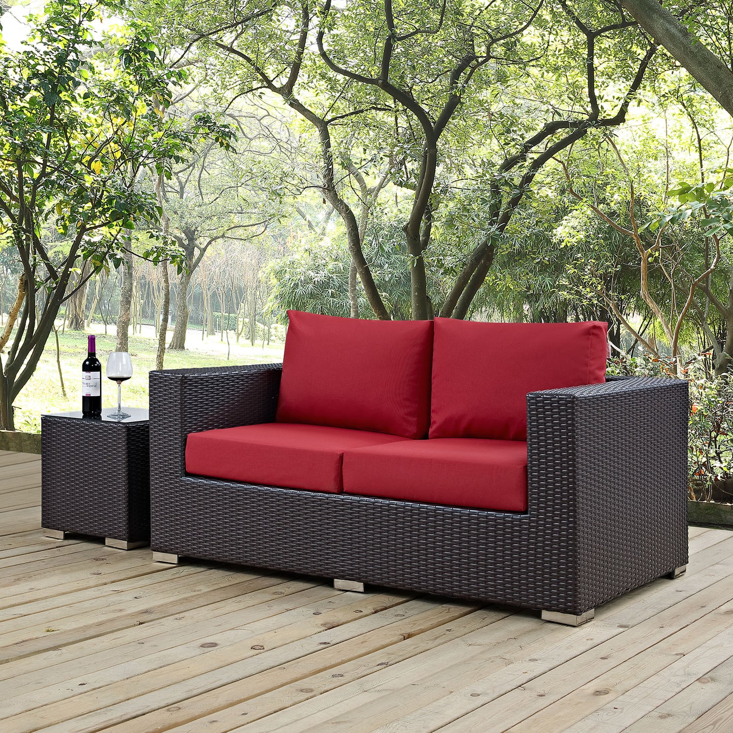 Modway Outlet Convene Outdoor Patio Loveseat by Modway Outdoor Furniture Furniture Espresso Red - EEI-1907-EXP-RED