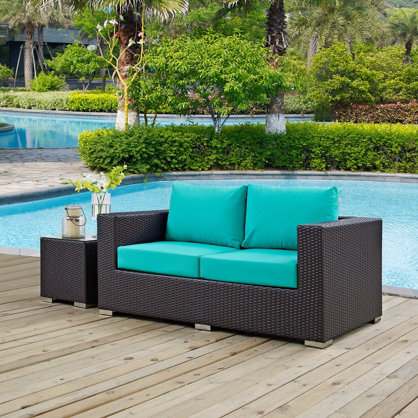 Modway Outlet Convene Outdoor Patio Loveseat by Modway Outdoor Furniture Furniture Espresso Turquoise - EEI-1907-EXP-TRQ