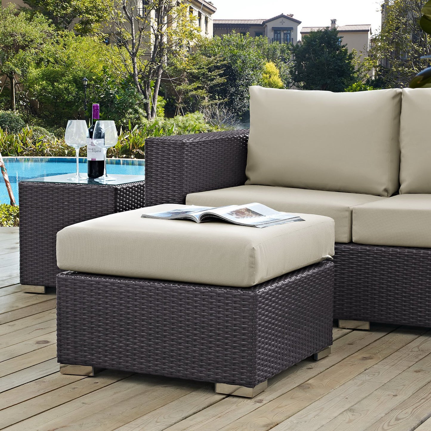 Modway - Convene Outdoor Patio Fabric Square Ottoman by Modway Outdoor Furniture Sofa Sectionals Brown - EEI-1911-EXP-BEI