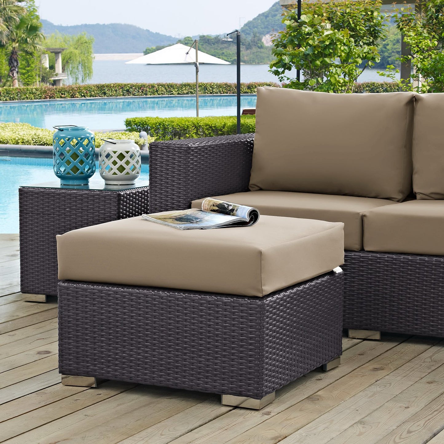 Modway - Convene Outdoor Patio Fabric Square Ottoman by Modway Outdoor Furniture Sofa Sectionals Brown - EEI-1911-EXP-MOC