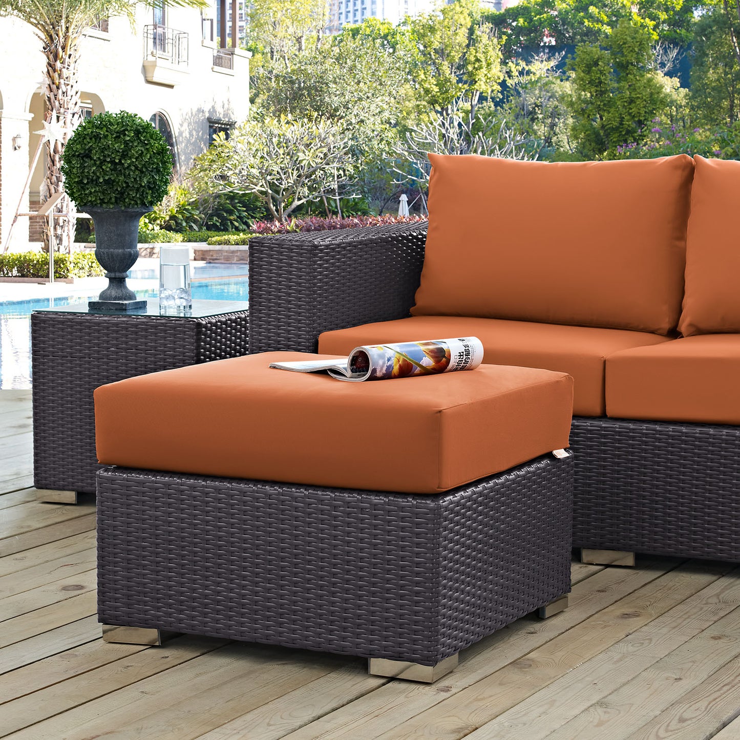Modway Outlet Convene Outdoor Patio Fabric Square Ottoman by Modway Outdoor Furniture Furniture Espresso Orange - EEI-1911-EXP-ORA