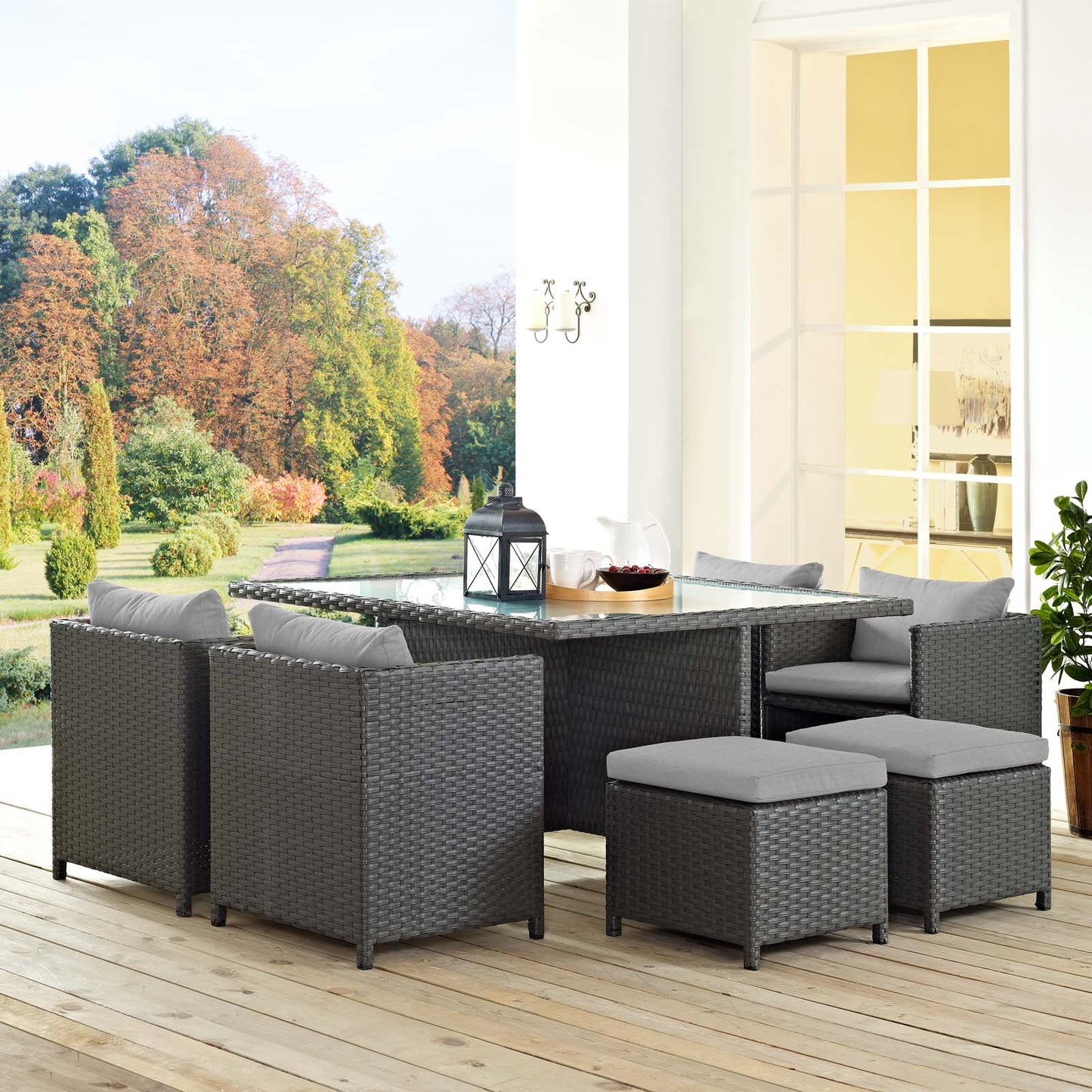 Modway Outlet Sojourn 9 Piece Outdoor Patio Sunbrella? Dining Set by Modway Outdoor Furniture Furniture Canvas Gray - EEI-1946-CHC-GRY-SET