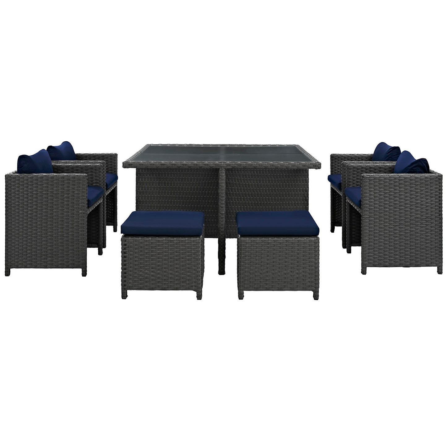 Modway Outlet Sojourn 9 Piece Outdoor Patio Sunbrella? Dining Set by Modway Outdoor Furniture Furniture Canvas Navy - EEI-1946-CHC-NAV-SET