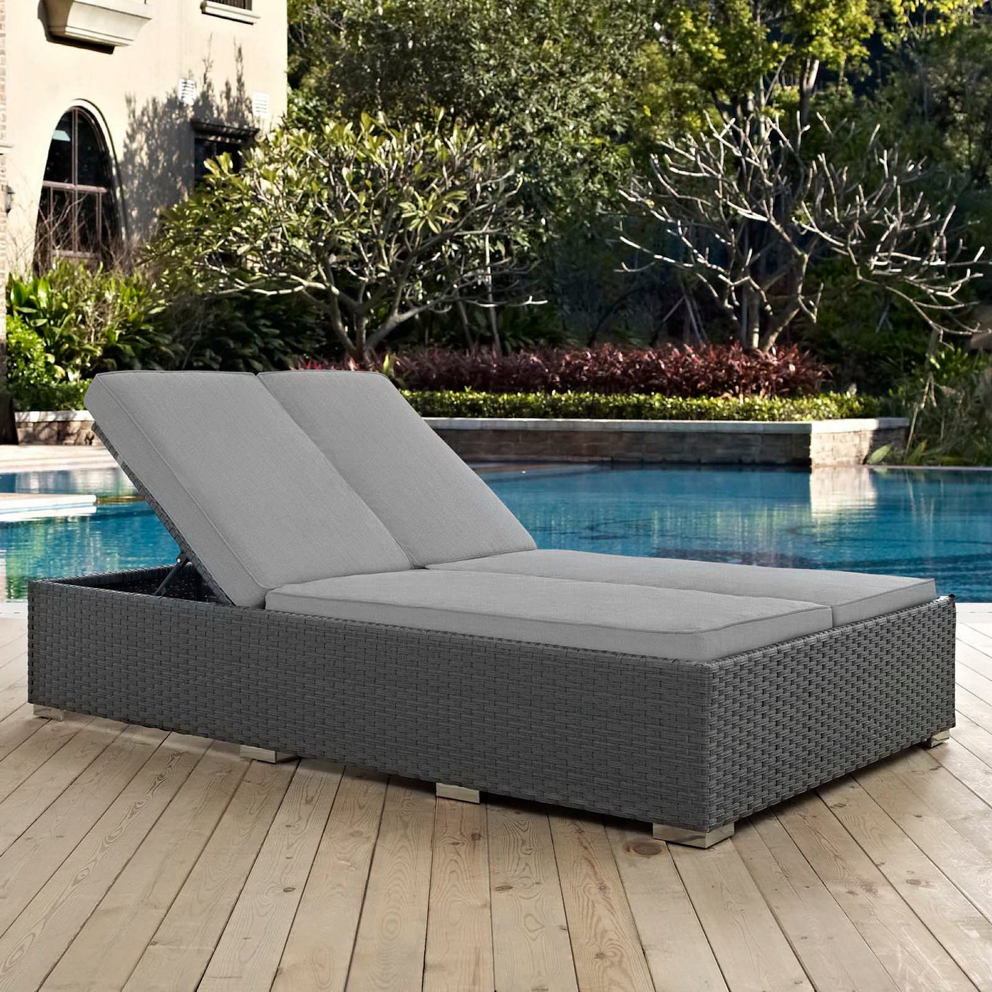 Modway Outlet Sojourn Outdoor Patio Sunbrella? Double Chaise by Modway Outdoor Furniture Furniture Chocolate Gray - EEI-1983-CHC-GRY