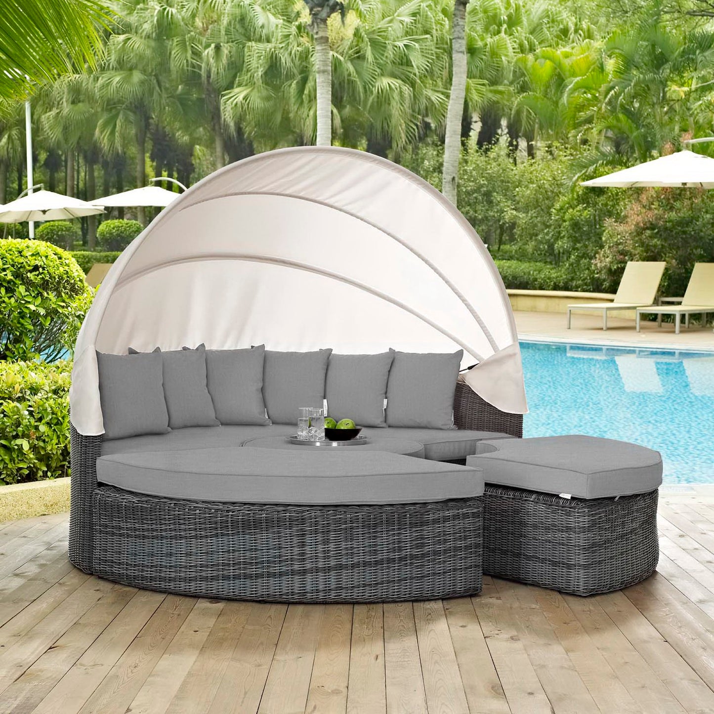 Modway Outlet Summon Canopy Outdoor Patio Sunbrella? Daybed by Modway Outdoor Furniture Furniture Canvas Gray - EEI-1997-GRY-GRY