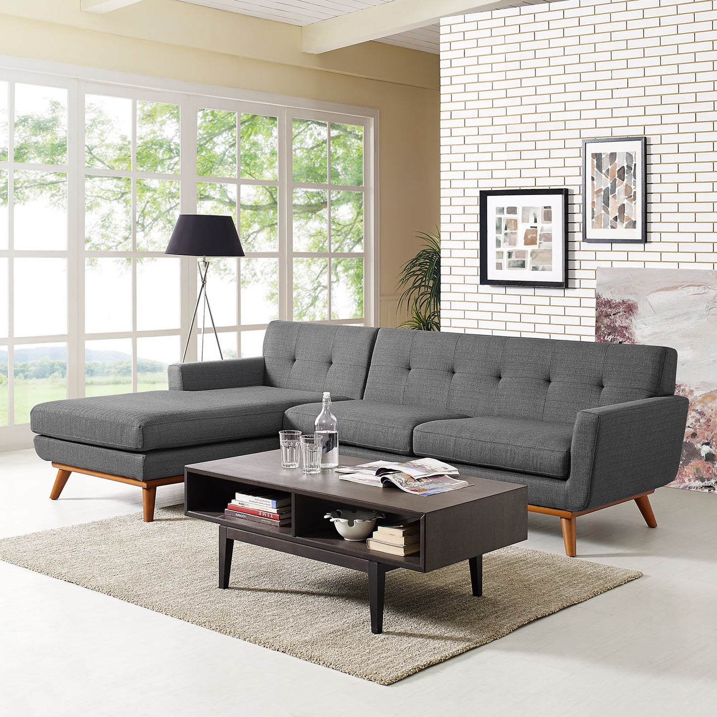 Modway Outlet Engage Left-Facing Upholstered Fabric Sectional Sofa by Modway Living Room Furniture Gray - EEI-2068-DOR-SET